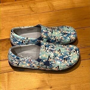Alegria Blue Floral Mules